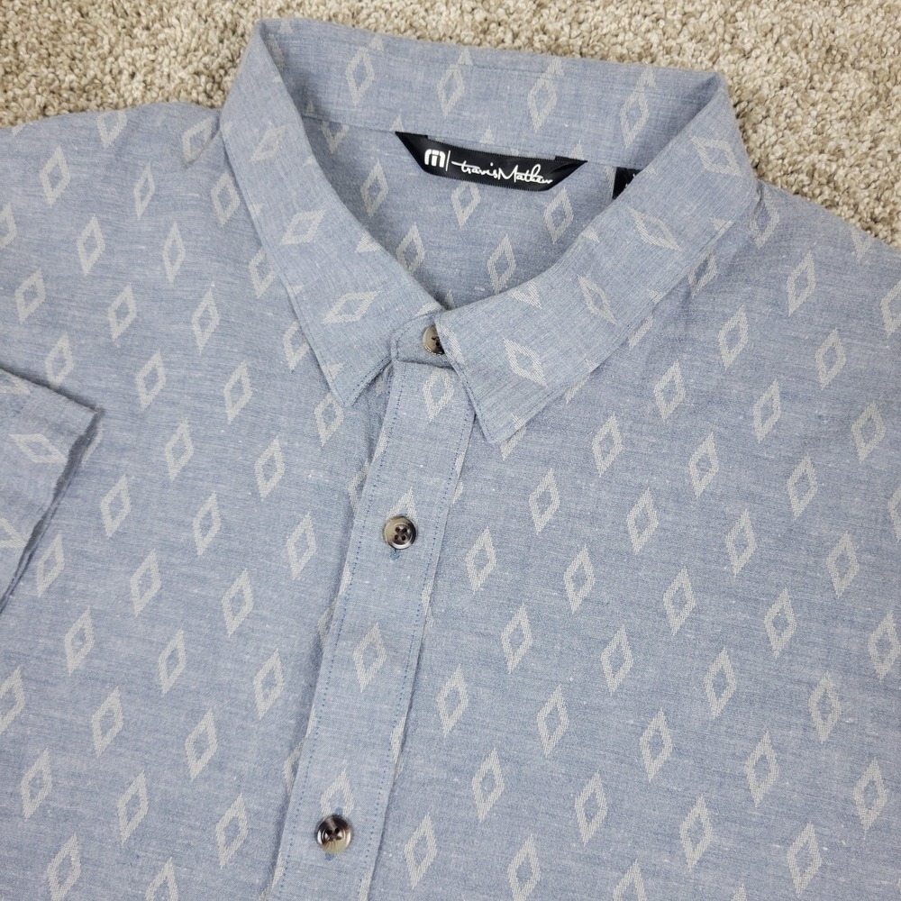 Travis Mathew Mens XL Gray AOP Geometric Performance Stretch Button Down SS